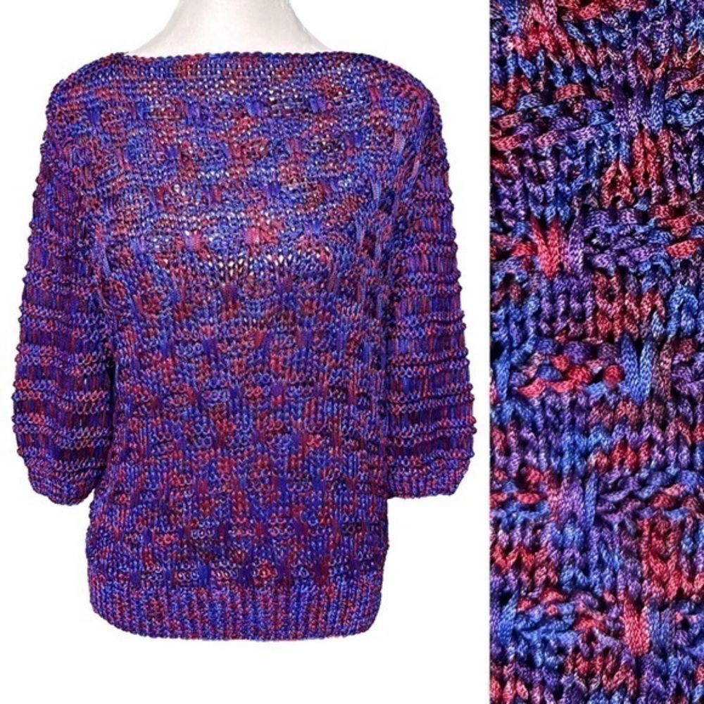 Handmade Crochet Stretchy Top Purple Red Blue Beach Boho Hippie Festival Medium